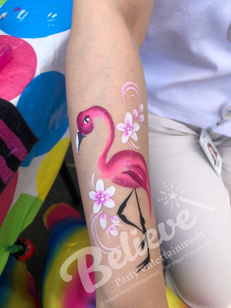 Flamingo Face Painting on Arm Bodypainter Vancouver